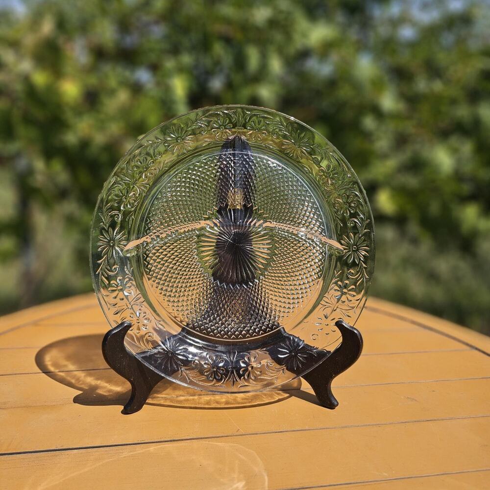 Vintage Indiana Glass Daisy Grill Plate: Clear Serving Dish